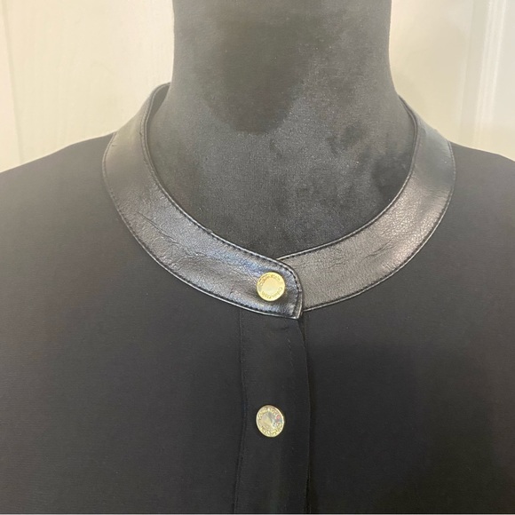 Calvin Klein Woman’s Tunic Top Button elbow length Sleeve Large size Black top - Picture 5 of 10